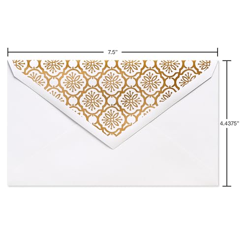 American Greetings White & Gold Gift Envelopes (10 Count) for Weddings, Christmas & Special Occasions