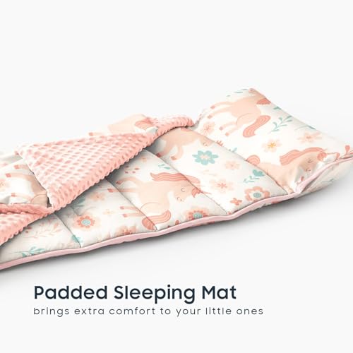 Toddler Nap Mat with Minky Fleece Blanket and Pillow - Unicorn Floral