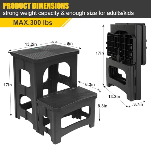 2-Step Folding Stool, Lightweight Portable Non-Slip Step Stool - 300 lb Capacity