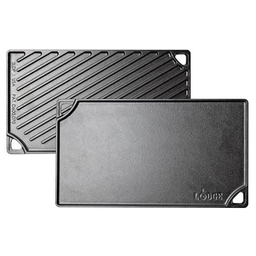 Reversible Cast Iron Grill Griddle Pan - 16.75 x 9.5 Double Burner Flat Top
