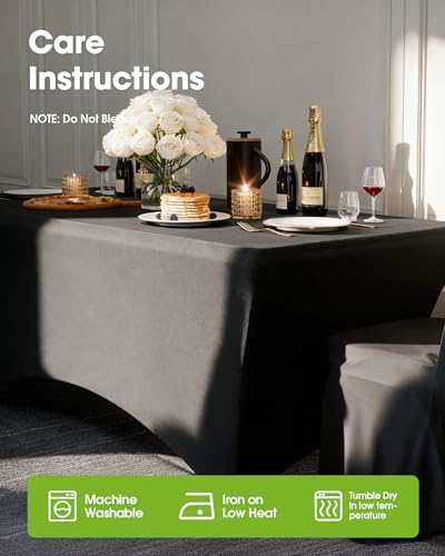 6ft Stretch Spandex Tablecloth 2-Pack - Fitted Wrinkle-Free Table Cover (Black)