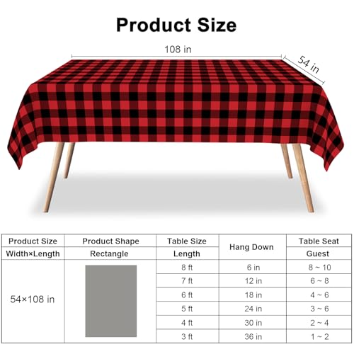 CINSOEN 4 Pack Red & Black Checkered Tablecloth 54x108 Inch Disposable Gingham Plastic