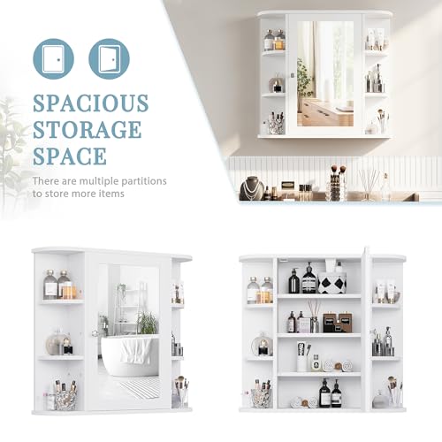 Shintenchi Wall-Mounted Bathroom Medicine Cabinet with Mirror - White