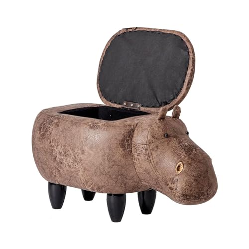 Hippo Storage Ottoman with Footrest - Upholstered Animal Shape Footstool