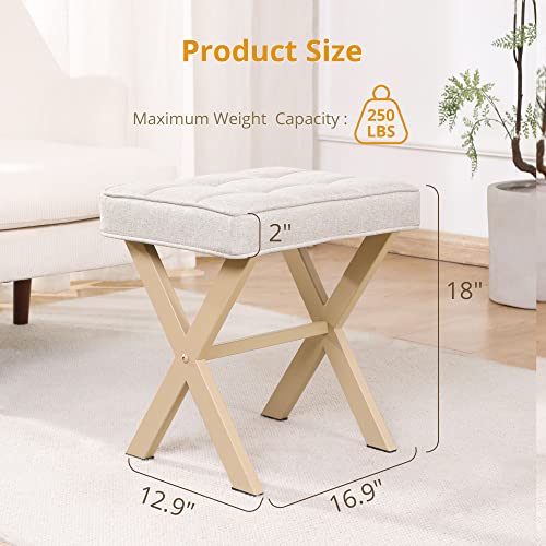 Square Vanity Stool with Metal X Legs and Padded Tufted Seat