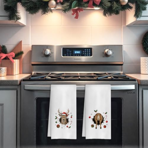 Christmas Reindeer Kitchen Dish Towels Set of 2 I- Christmas Towels 16x24 Inches