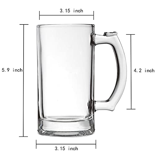 Heavy Glass Beer Mugs Set - 16oz Traditional Stein Glasses with Handle (Set of 2)