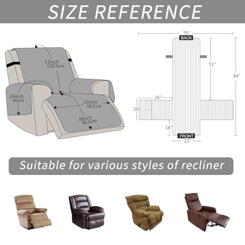 Waterproof Faux Fur Recliner Chair Cover - Non-Slip Pet Friendly Protection (Brown, 23")