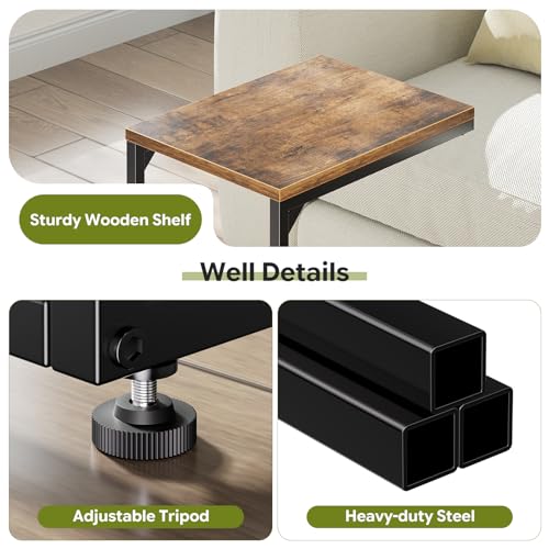 C-Shaped End Table - Small Couch Side Table & TV Tray, Rustic Brown