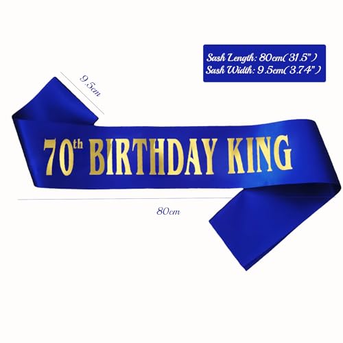 70th Birthday King Sash for Men - Royal Blue Satin Party Accessory