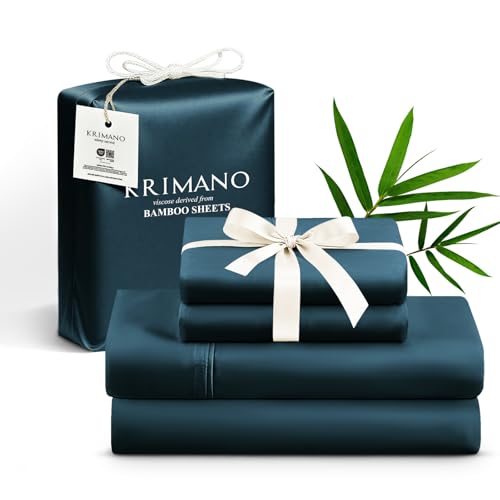 KRIMANO Navy Blue Queen Bamboo Viscose Cooling Sheet Set - 4pcs