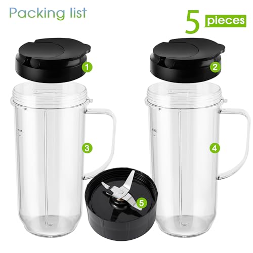5-Piece 22oz Blender Cup Set with Cross Blade and Flip-Top Lids