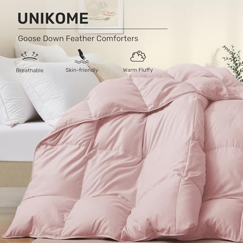 Queen All Season Goose Feather Down Fiber Comforter, Pink (88" x 88")