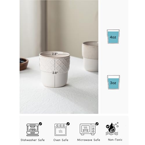 MIKIGEY Espresso Cups Set of 2 - 4oz Mini Coffee Mugs with Stripes & Checks, Dishwasher & Microwave Safe, Farmhouse Decor