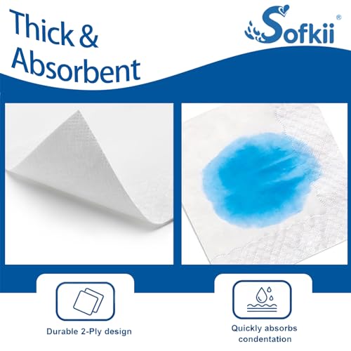 Sofkii 400 Count White Cocktail Napkins - 4.5x4.5 Inch 2-Ply Bulk Beverage & Party Napkins - Variation: White-400