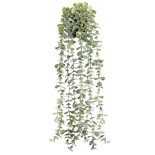 Artificial Hanging Eucalyptus Plant in Black Pot - 24 Inch Faux Greenery Decor