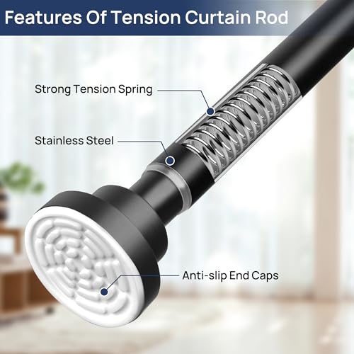 Adjustable Tension Curtain Rod 32-66 Inch, 2-Pack Black No-Drill Rod