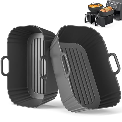 Reusable Silicone Air Fryer Liners for Dual Basket Air Fryers, 2 Pack