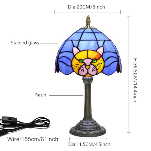 Creboco Cat Lamp Tiffany Orange Blue Glass Table Lamp Cat Lovers Gift Variation: Cat Lamp