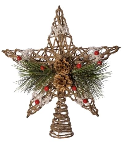 11-Inch Natural Star Christmas Tree Topper with Pinecones & Berries