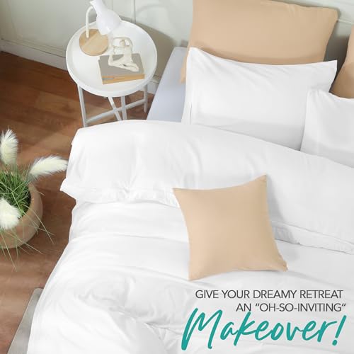 Queen Soft Brushed Microfiber Duvet Cover Set with Zipper Closure - White