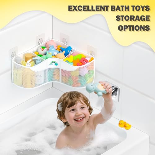 Austion 3-Compartment Corner Bath Toy Organizer - Quick Dry Mesh Storage