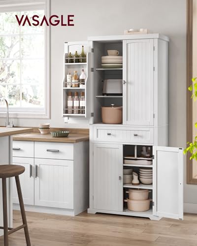 Freestanding Tall Kitchen Pantry Cabinet with Drawer & Door Shelves - White