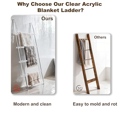 4-Tier Clear Acrylic Blanket Ladder, 5.6ft Modern Quilt and Towel Rack