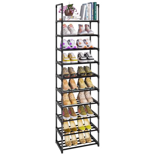 10-Tier Narrow Shoe Rack - Stackable Metal Storage Organizer for Entryway