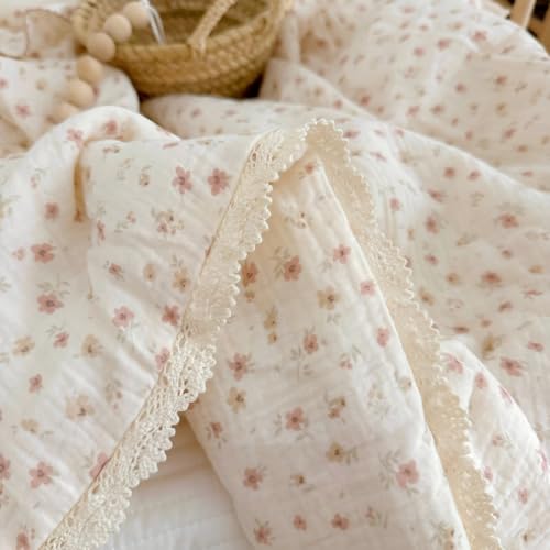 Floral Print Muslin Cotton Kids Quilt - Lightweight Toddler Blanket 60x78