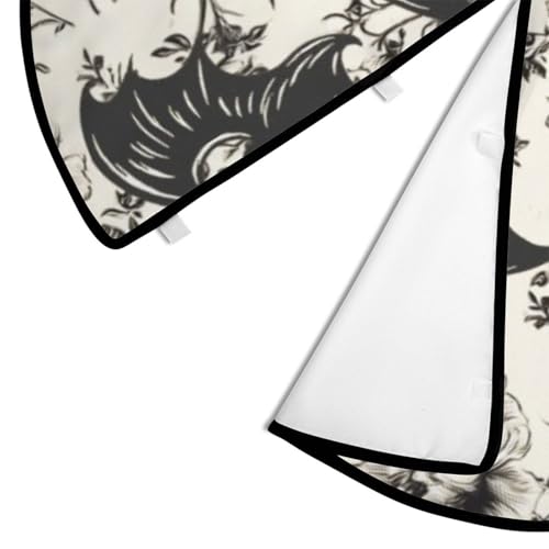 Goth Bat Floral Christmas Tree Skirt - 36 Inch Halloween Holiday Mat