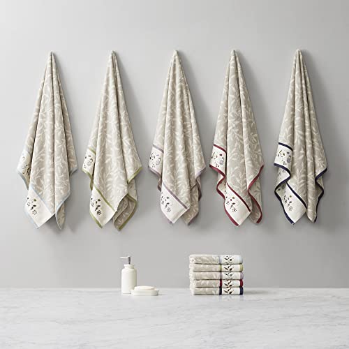 6-Piece Floral Embroidered Cotton Jacquard Bath Towel Set, Blue
