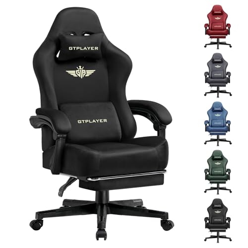Ergonomic Fabric Gaming Chair with Footrest, Lumbar Support & Spring Cushion