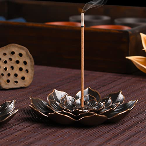 Lotus Incense Stick Holder - Zinc Alloy Burner with Ash Catcher, 2 Pack