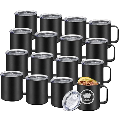 16 Pack Stainless Steel Insulated Coffee Mugs with Handle & Lids - 12oz Double Wall Vacuum Flask