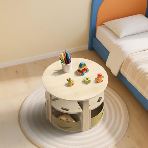 Round Kids Activity Table and 4 Storage Stool Set - Space-Saving Play Furniture
