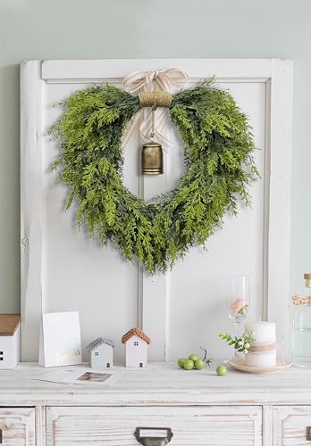 20" Heart-Shaped Wreath with Rustic Bell - Waterproof Faux Greenery for Door