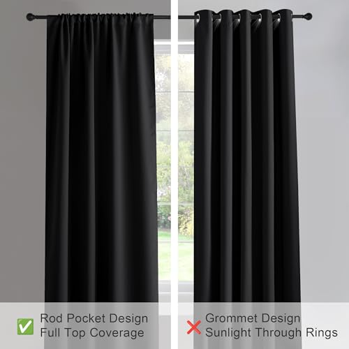 Blackout Curtains 72 Inch Long, Solid Thermal Insulated Panels - 2 Pack