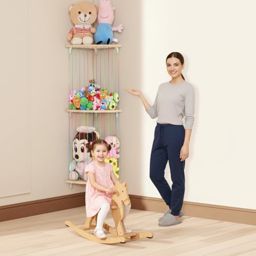 2-Tier Corner Stuffed Animal Hammock, Adjustable Toy Storage Organizer
