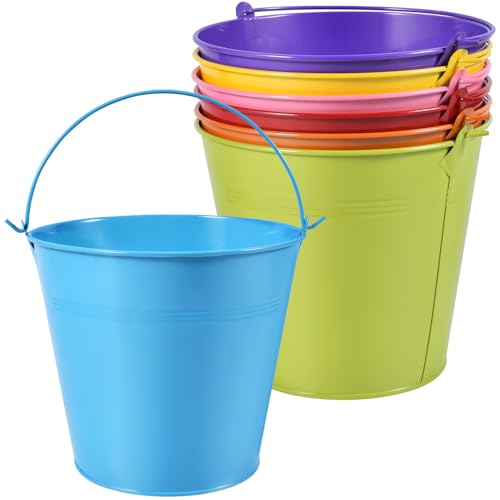 Galvanized Metal Buckets with Handles, 7 Pack Small Colorful Pails