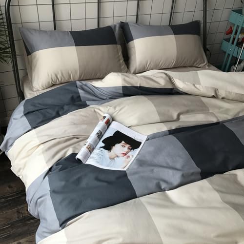 Geometric Checkered Plaid Comforter Set - Soft All-Season Full Bedding