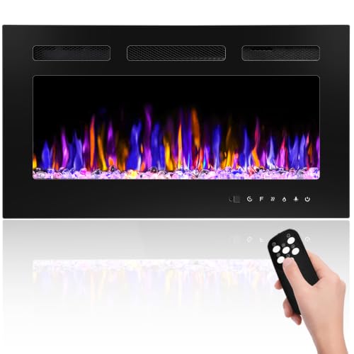 30-Inch Electric Fireplace Wall Mounted and Recessed Heater with Remote
