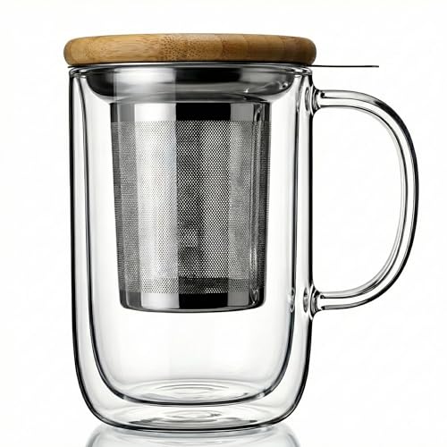 Tealyra Venus 16oz Double Wall Glass Tea Mug with Infuser & Lid