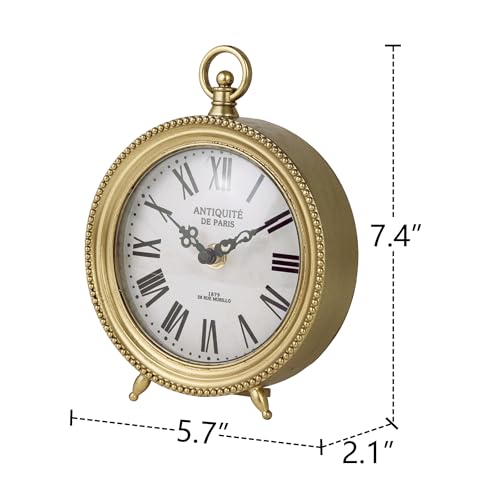 Gold Round Table Clock, Silent Non-Ticking Decorative Desk Shelf Clock
