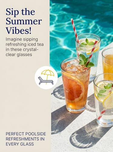 QAPPDA 12 Pack 17oz Clear Glass Drinking Glasses Set - Cocktail & All-Purpose Tumblers