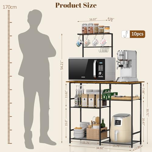 6-Tier Industrial Baker's Rack with Storage, Microwave Stand & Coffee Station