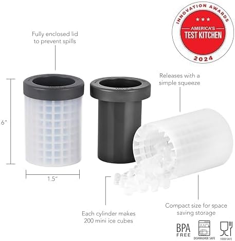 Silicone Mini Ice Cube Maker Cylinder 2-Pack - Squeeze & Release Mold