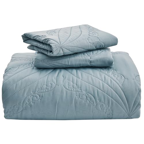 Kingnex Oversized King Bedspread Set 128x120 - 3 Piece Quilted Coverlet, Blue