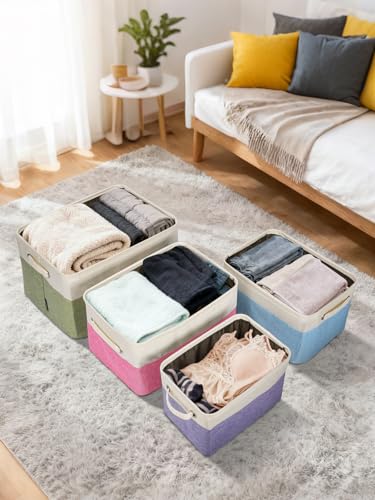 Fabric Closet Storage Bins Grey 12x8x8 Inch Linen Organizer Basket