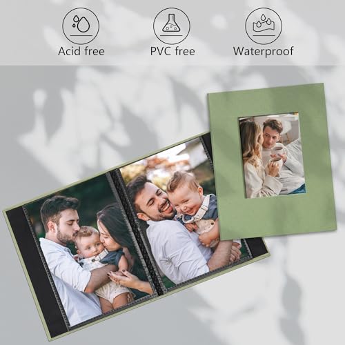 Small 4x6 Linen Photo Album with Front Window, 24 Pockets, Light Green